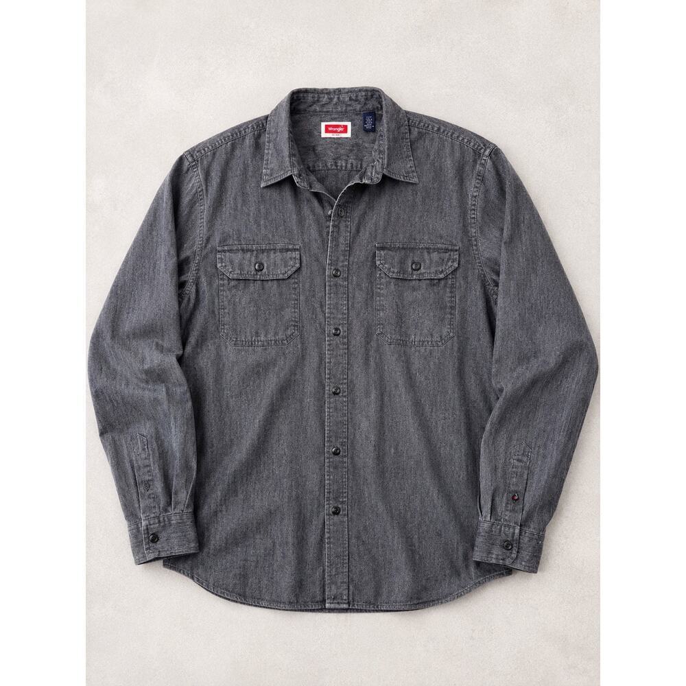 Wrangler Mens Gray Button Front Long Sleeve Shirt Size Large Western Workwear - Picture 2 of 12